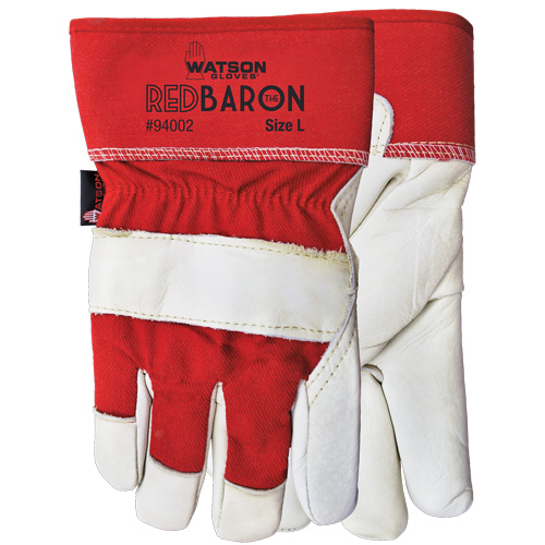 Gants d'ajusteur Red Baron, Grand, Paume en Cuir fleur de vache, Doublure en Tissu-laine Distribution Jean Lapalme