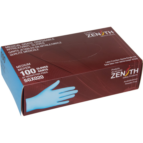 Gants tactiles jetables de calibre m&eacute;dical, T-Grand, Nitrile/vinyle, 4,5 mils, Sans poudre, Bleu, Classe 2 Distribution Jean Lapalme
