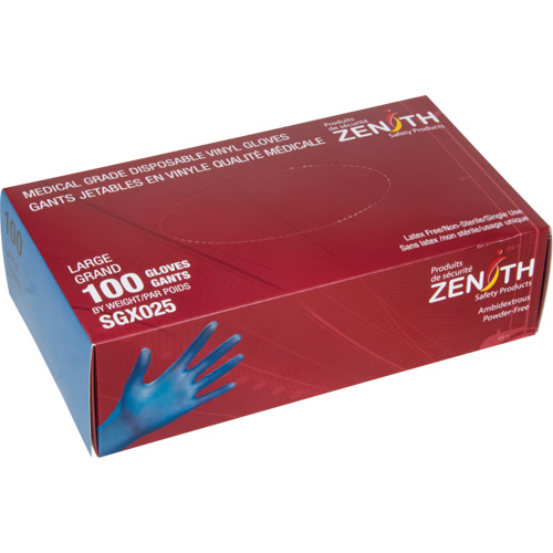 Gants jetables de calibre m&eacute;dical, Petit, Vinyle, 4,5 mils, Sans poudre, Bleu, Classe 2 Distribution Jean Lapalme