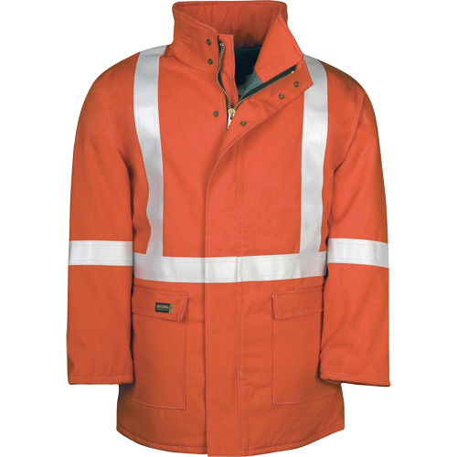 Parka dhiver &agrave; doublure matelass&eacute;e AllOut Westex UltraSoft avec bandes r&eacute;fl&eacute;chissantes, Moyen (grande taille), Orange haute visibilit&eacute;, 46 cal/cm² Distribution Jean Lapalme