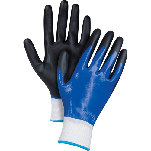 Gants enduits noir & bleu, Grand, R&ecirc;vetement Mousse de nitrile, Calibre 15, Enveloppe en Nylon Distribution Jean Lapalme