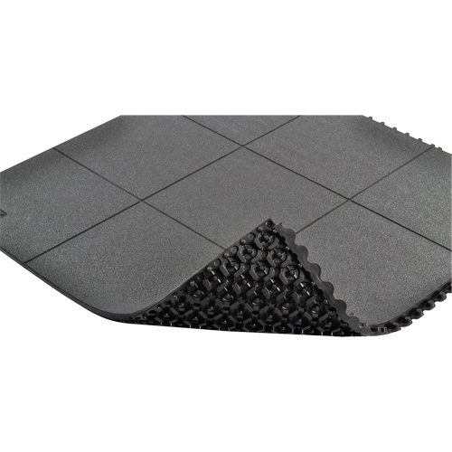 Cushion-Ease&reg; Interlocking Anti-Fatigue Mat, Pebbled, 3' x 3' x 3/4", Black, Natural Rubber Distribution Jean Lapalme