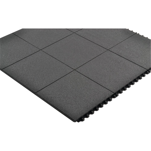 Cushion-Ease&reg; Interlocking Anti-Fatigue Mat, Pebbled, 3' x 3' x 3/4", Black, Natural Rubber Distribution Jean Lapalme