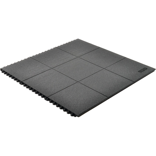 Cushion-Ease&reg; Interlocking Anti-Fatigue Mat, Pebbled, 3' x 3' x 3/4", Black, Natural Rubber Distribution Jean Lapalme