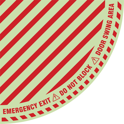 Signalisation au sol ?Emergency Exit? (sortie de secours) pour porte battante en quart de cercle, Adh&eacute;sif, Anglais avec pictogramme Distribution Jean Lapalme