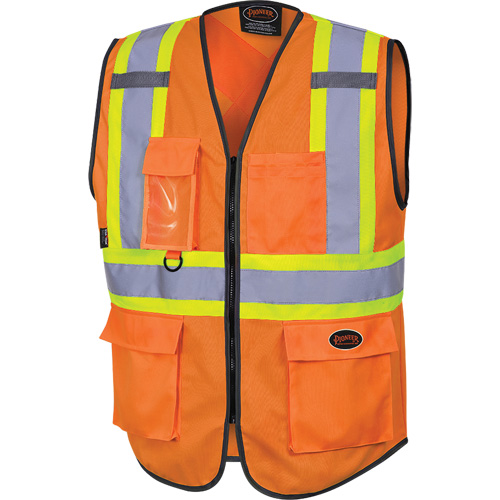 6958 Zipper Front Safety Vest, High Visibility Orange, Small, Polyester Distribution Jean Lapalme