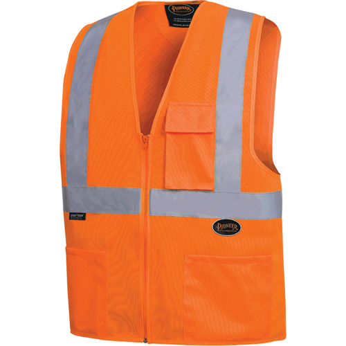 6962 Zipper Front Safety Vest with 2" Tape, High Visibility Orange, Medium, Polyester Distribution Jean Lapalme