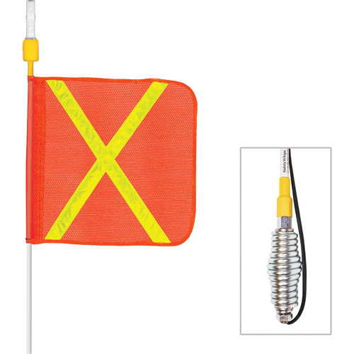 Tiges de s&eacute;curit&eacute; tout-temps de s&eacute;rie lourde avec lumi&egrave;re DEL constante Safety Whip, Fixation Ressort, Hauteur 3', Orange avec X r&eacute;fl&eacute;chissant Distribution Jean Lapalme