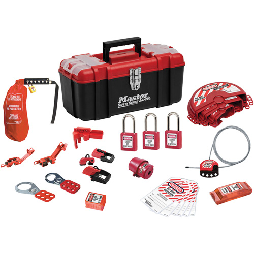 Trousse de cadenassage standard avec cadenas en thermoplastique Zenex, Ensemble &eacute;lectrique/Vanne, 27 composants compris Distribution Jean Lapalme
