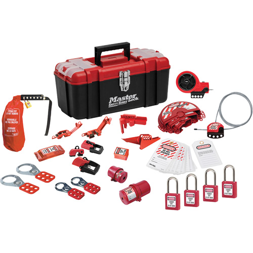 Trousse de cadenassage avec cadenas en thermoplastique de qualit&eacute; sup&eacute;rieure Zenex, Ensemble &eacute;lectrique/Vanne, 27 composants compris Distribution Jean Lapalme