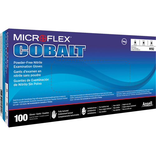 Gants d'examen d'usage multiple Microflex Cobalt N19, T-petit, Nitrile, 3,9 mils, Sans poudre, Bleu, Classe 2 Distribution Jean Lapalme