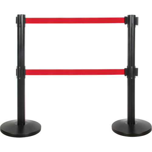 Dual Belt Crowd Control Barrier, Steel, 35" H, Red Tape, 7' Tape Length Distribution Jean Lapalme