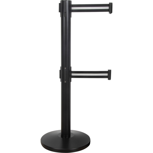 Dual Belt Crowd Control Barrier, Steel, 35" H, Black/White Tape, 7' Tape Length Distribution Jean Lapalme