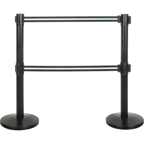 Dual Belt Crowd Control Barrier, Steel, 35" H, Black/White Tape, 7' Tape Length Distribution Jean Lapalme
