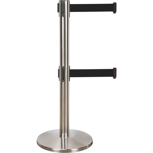 Dual Belt Crowd Control Barrier, Steel, 35" H, Black Tape, 7' Tape Length Distribution Jean Lapalme