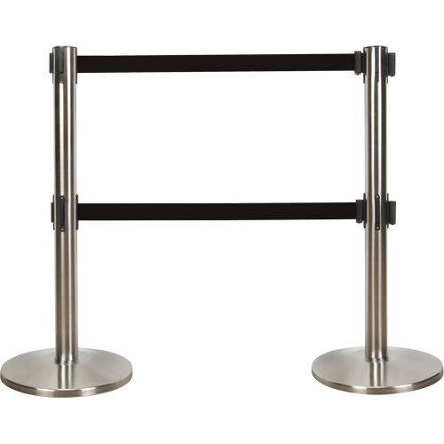 Dual Belt Crowd Control Barrier, Steel, 35" H, Black Tape, 7' Tape Length Distribution Jean Lapalme