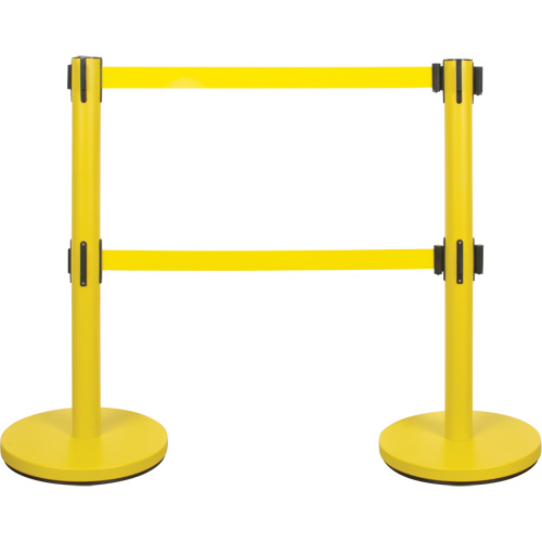 Dual Belt Crowd Control Barrier, Steel, 35" H, Yellow Tape, 7' Tape Length Distribution Jean Lapalme