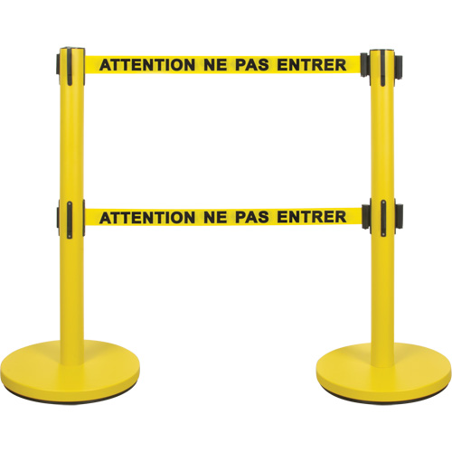 Dual Belt Crowd Control Barrier, Steel, 35" H, Yellow Tape, 7' Tape Length Distribution Jean Lapalme