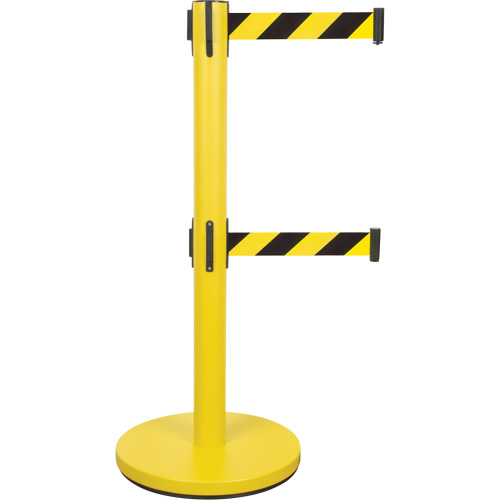 Dual Belt Crowd Control Barrier, Steel, 35" H, Black/Yellow Tape, 7' Tape Length Distribution Jean Lapalme