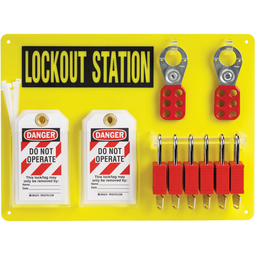 Tableau de cadenassage et &eacute;tiquetage avec cadenas de s&eacute;curit&eacute; en nylon utilisant des cl&eacute;s diff&eacute;rentes, Cadenas Plastique, Capacit&eacute; de 6, Cadenas Compris Distribution Jean Lapalme