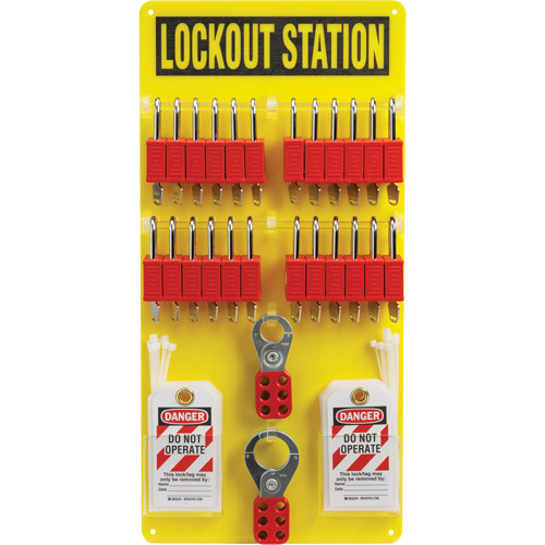 Tableau de cadenassage et &eacute;tiquetage avec cadenas de s&eacute;curit&eacute; en nylon utilisant des cl&eacute;s diff&eacute;rentes, Cadenas Plastique, Capacit&eacute; de 24, Cadenas Compris Distribution Jean Lapalme