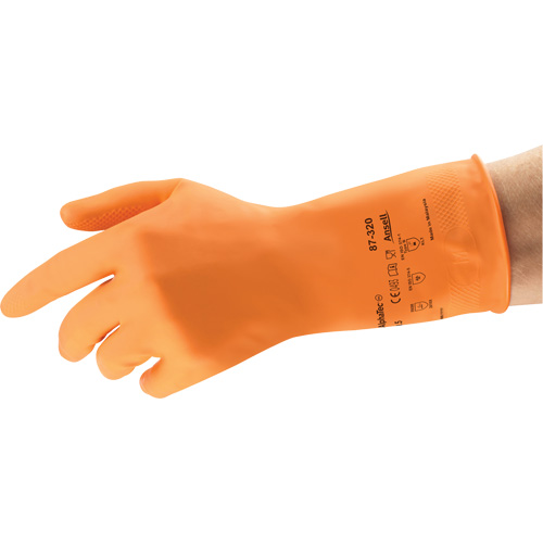 AlphaTec&reg; 87-320 Chemical-Resistant Gloves, Size 9.5, 11.8" L, Rubber Latex, Cotton/Flock-Lined Inner Lining, 17-mil Distribution Jean Lapalme
