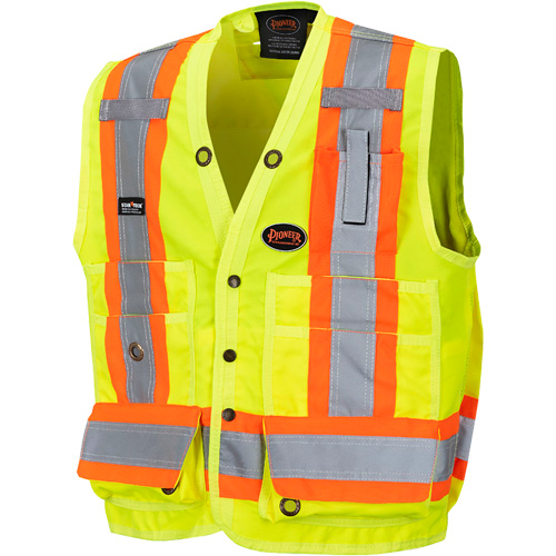6693 Surveyor's Safety Vest, High Visibility Lime-Yellow, Small, Polyester Distribution Jean Lapalme