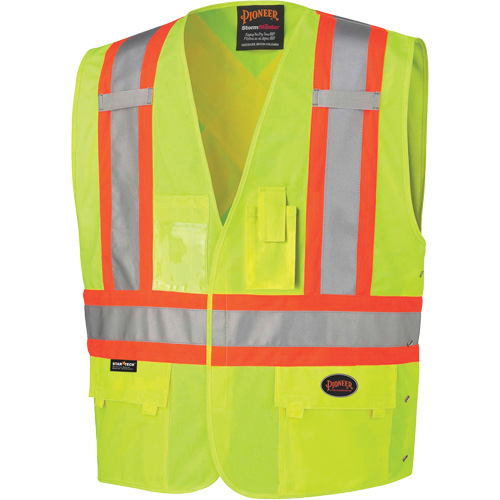 131 Safety Vest with Adjustable Sides, High Visibility Lime-Yellow, Large/X-Large, Polyester Distribution Jean Lapalme
