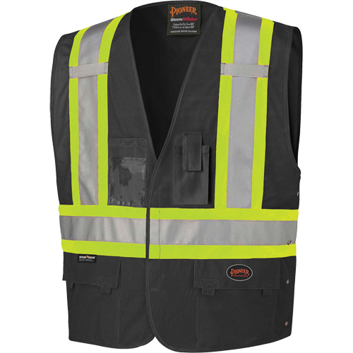 135 Veste de s&eacute;curit&eacute; avec c&ocirc;t&eacute;s r&eacute;glables, Noir, Grand/T-Grand, Polyester Distribution Jean Lapalme