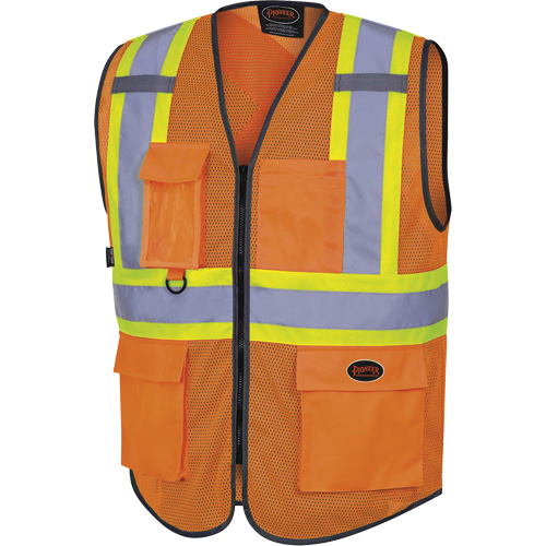 6960 Front Mesh Safety Vest, High Visibility Orange, Medium, Polyester Distribution Jean Lapalme