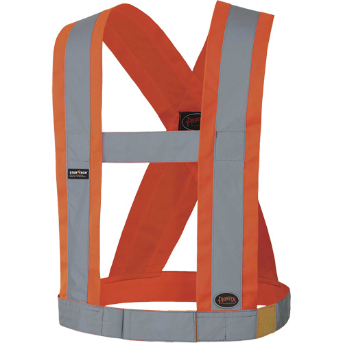 5490 Bretelles de s&eacute;curit&eacute; r&eacute;glable de 4" de large, R&eacute;pond ou surpasse la norme CSA Z96 classe 2 - niveau 2, Orange haute visibilit&eacute;, Couleur r&eacute;fl&eacute;chissante Argent, Taille unique Distribution Jean Lapalme