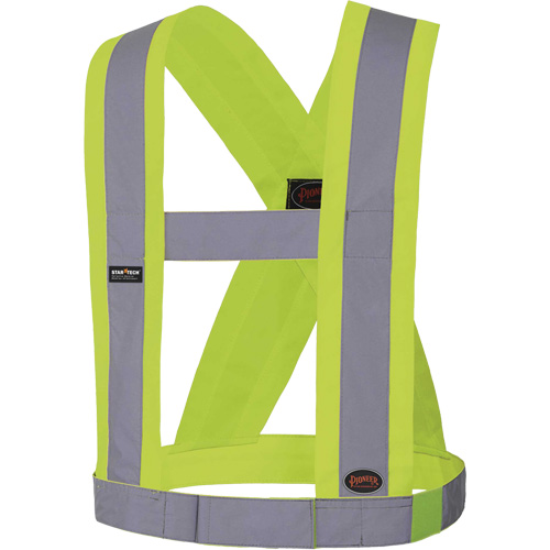 5492 Bretelles de s&eacute;curit&eacute; r&eacute;glable de 4" de large, R&eacute;pond ou surpasse la norme CSA Z96 classe 2 - niveau 2, Jaune lime haute visibilit&eacute;, Couleur r&eacute;fl&eacute;chissante Argent, Taille unique Distribution Jean Lapalme