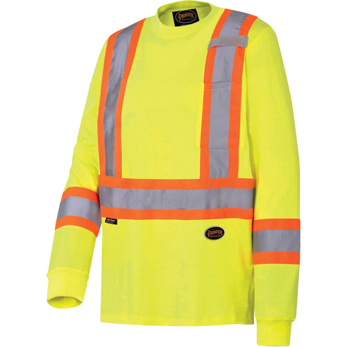 6982 Long-Sleeved Safety Shirt, Cotton, Small, High Visibility Lime-Yellow Distribution Jean Lapalme