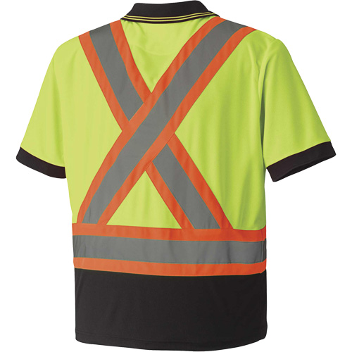 6987 Polo de s&eacute;curit&eacute; en il-de-perdrix, Polyester, T-petit, Jaune lime haute visibilit&eacute; Distribution Jean Lapalme