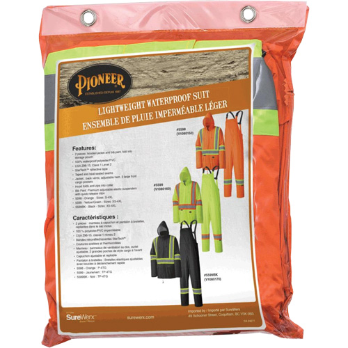 5598 Combinaison de pluie imperm&eacute;able et l&eacute;g&egrave;re, Polyester/PVC, Petit, Orange haute visibilit&eacute; Distribution Jean Lapalme