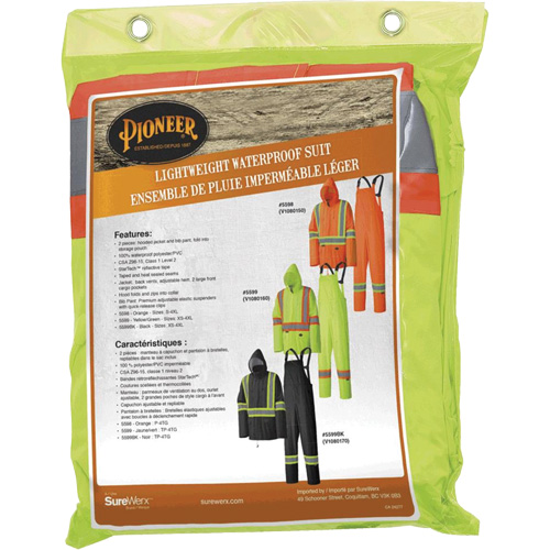 5599 Combinaison de pluie imperm&eacute;able et l&eacute;g&egrave;re, Polyester/PVC, T-petit, Jaune lime haute visibilit&eacute; Distribution Jean Lapalme