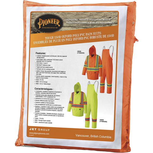 5608 Combinaison de pluie imperm&eacute;able 210D, Polyester/PVC, Petit, Orange haute visibilit&eacute; Distribution Jean Lapalme
