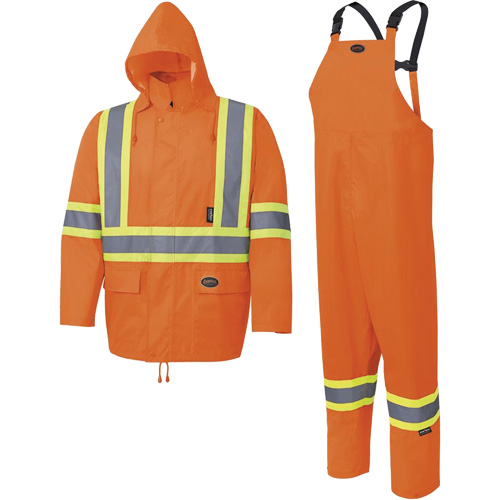 5618 Combinaison de pluie 150D, Polyester/Polyur&eacute;thane, Grand, Orange haute visibilit&eacute; Distribution Jean Lapalme