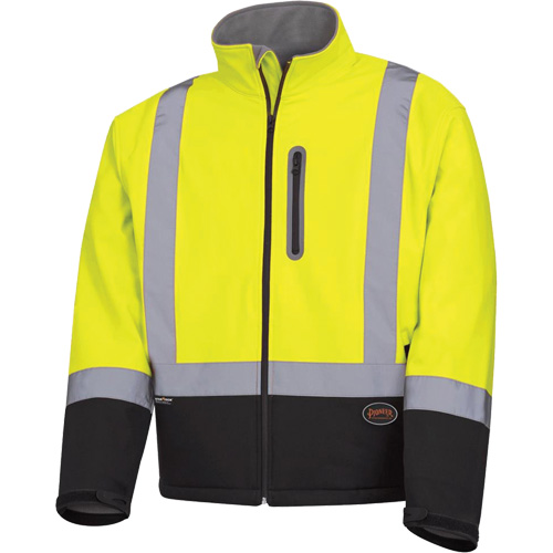 5689 Veste de s&eacute;curit&eacute; coquille souple &agrave; r&eacute;sistance m&eacute;canique, Noir/Jaune lime haute visibilit&eacute;, Petit Distribution Jean Lapalme