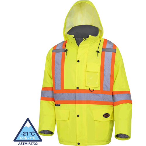 5031 Manteau de s&eacute;curit&eacute; matelass&eacute; imperm&eacute;able, Jaune lime haute visibilit&eacute;, Petit Distribution Jean Lapalme