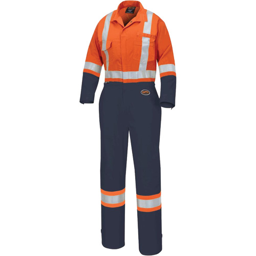 5514WBB Women's 2-Tone Safety Coveralls, X-Small, High Visibility Orange/Navy Blue Distribution Jean Lapalme