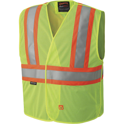 6916A Flame Resistant Safety Vest, High Visibility Lime-Yellow, Medium/Small, Polyester Distribution Jean Lapalme