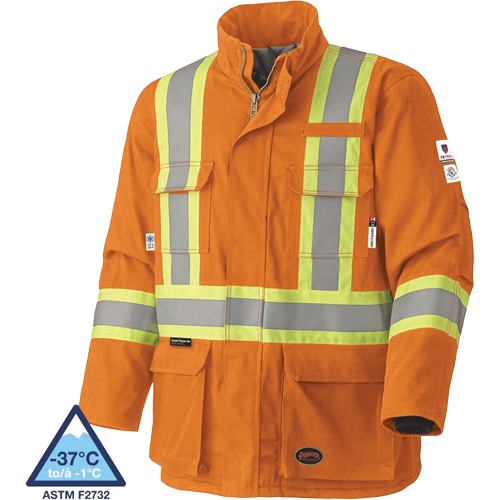 5533 Manteau de s&eacute;curit&eacute; ignifuge, Petit, Orange haute visibilit&eacute;, 58 cal/cm² Distribution Jean Lapalme