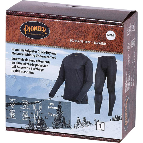 D2200A Ensemble de sous-v&ecirc;tements &agrave; s&eacute;chage rapide et &eacute;vacuation de l'humidit&eacute; de premi&egrave;re qualit&eacute;, Hommes, T-petit, Noir Distribution Jean Lapalme