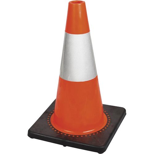 181 C&ocirc;ne de s&eacute;curit&eacute; flexible de premi&egrave;re qualit&eacute;, 18", Orange, Bande(s) r&eacute;fl&eacute;chissante(s) 6" Distribution Jean Lapalme