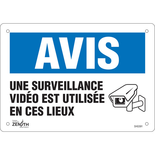Enseigne  Surveillance vid&eacute;o , 7" x 10", Plastique, Français avec pictogramme Distribution Jean Lapalme