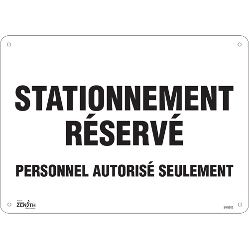 "Stationnement r&eacute;serv&eacute;" Parking Sign, 10" x 14", Aluminum, French Distribution Jean Lapalme