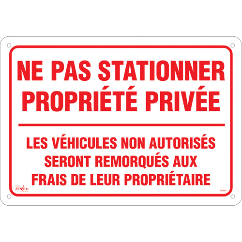 "Ne pas stationner propri&eacute;t&eacute; priv&eacute;e" Sign, 14" x 20", Aluminum, French Distribution Jean Lapalme