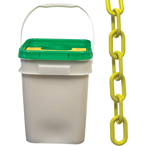 Chaîne de s&eacute;curit&eacute; en plastique robuste, Jaune, Maillon de 2", 120' de long Distribution Jean Lapalme