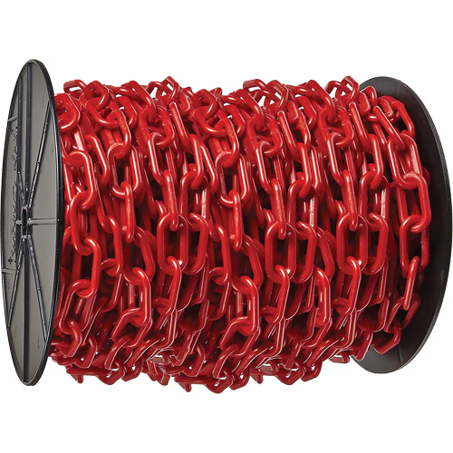 Chaîne de s&eacute;curit&eacute; en plastique robuste, Rouge, Maillon de 2", 100' de long Distribution Jean Lapalme
